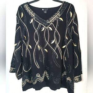 Carole Little Black and Gold Elegant Shirt Sz 2XL
